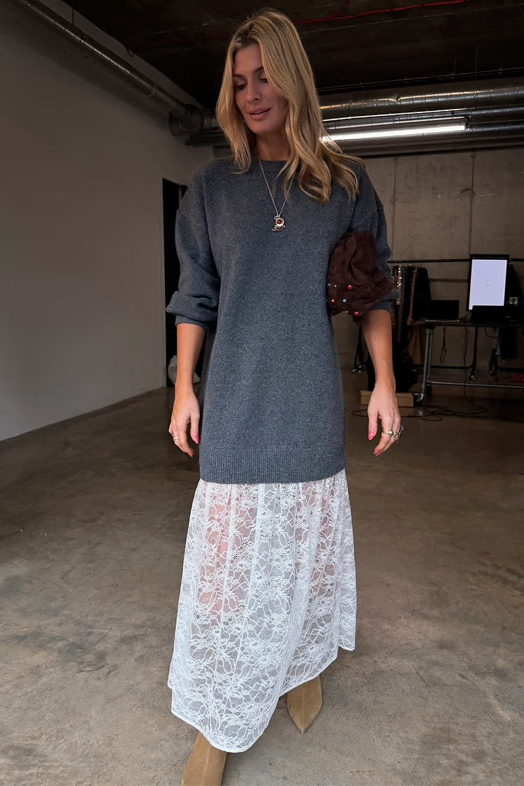 Grey Knit Jumper Dress with Sheer Lace Skirt – Charlotte and Tess